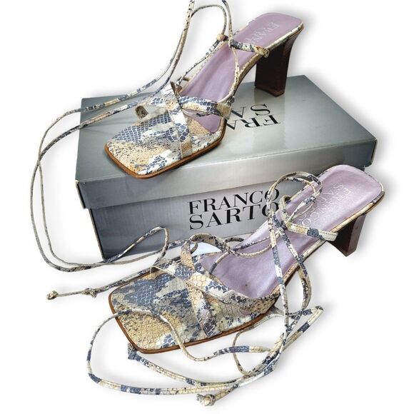 Franco Sarto Diavolo Lace-Up Python Snakeskin Leather Sandals High Heels Sz 10M - Picture 2 of 9